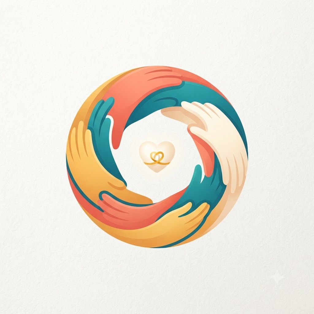 Community volunteer logo with abstract hands forming a circle