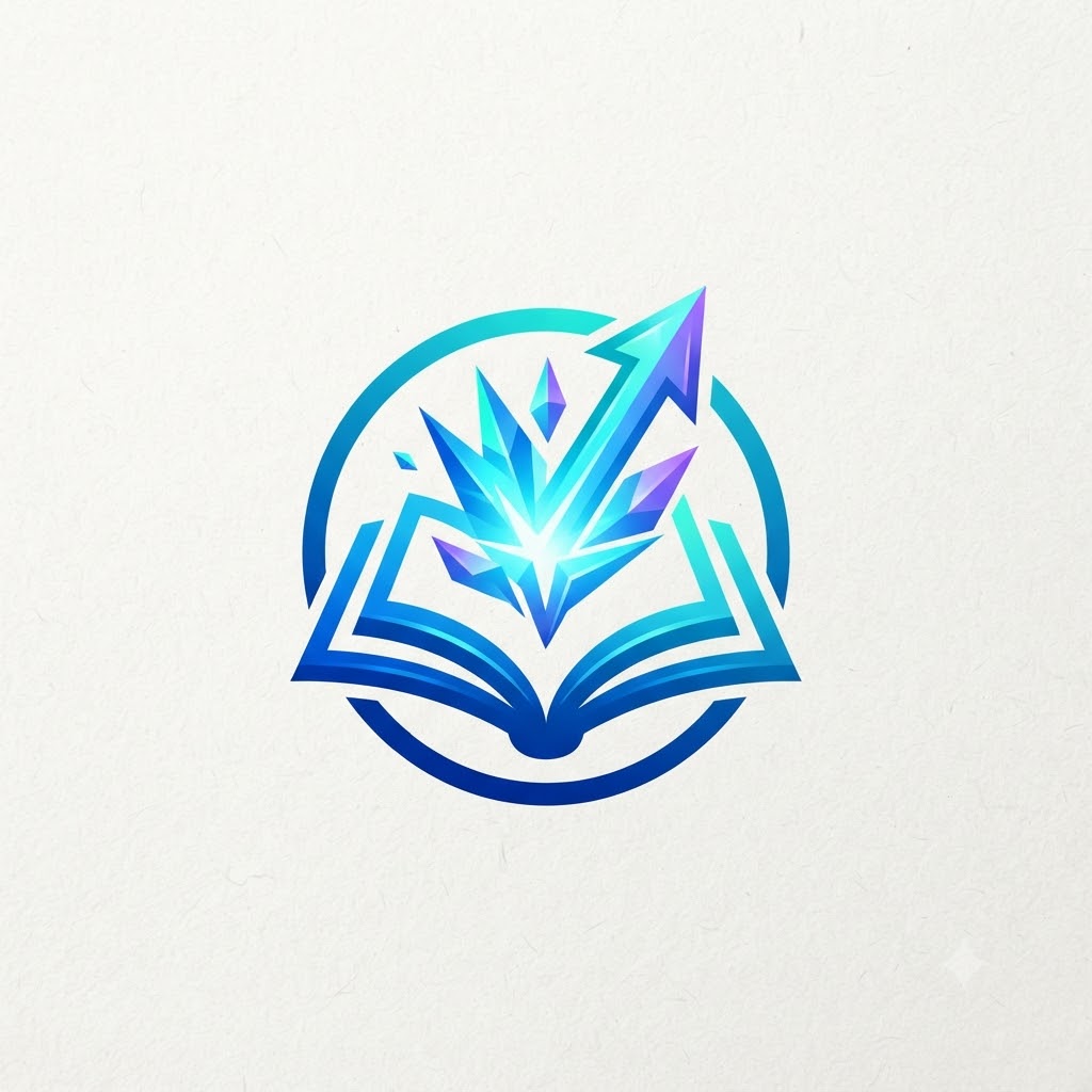 Modern education logo with a digital book, spark, and arrow