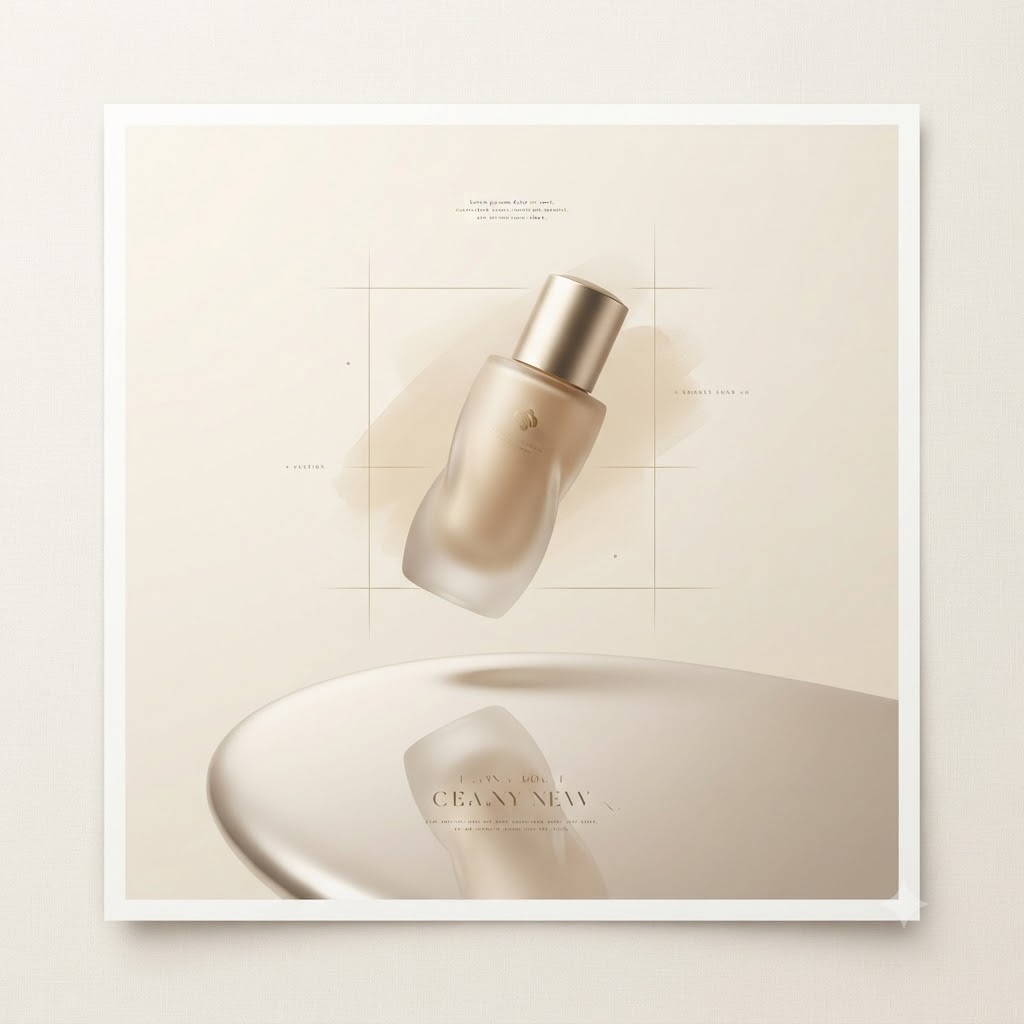 AI-generated minimalist product launch poster with skincare bottle