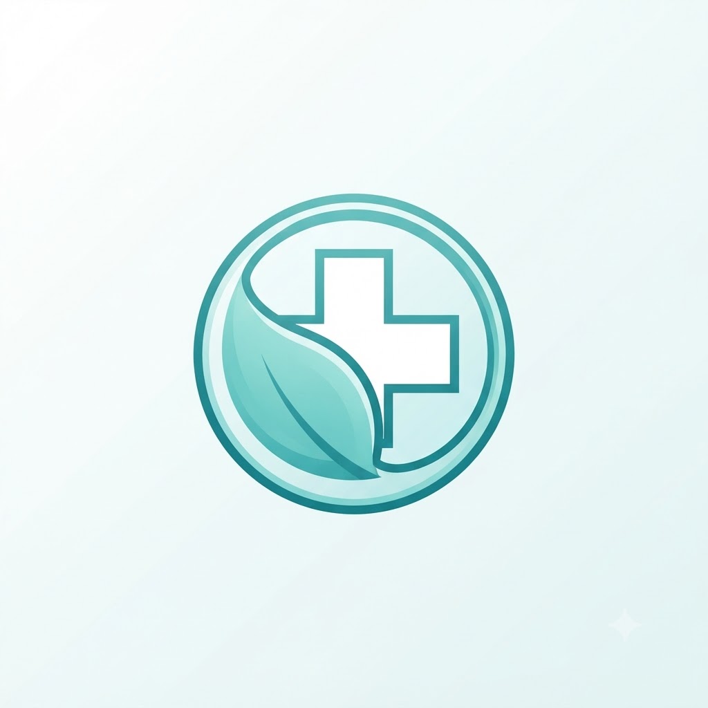 Healthcare logo with a medical cross and leaf