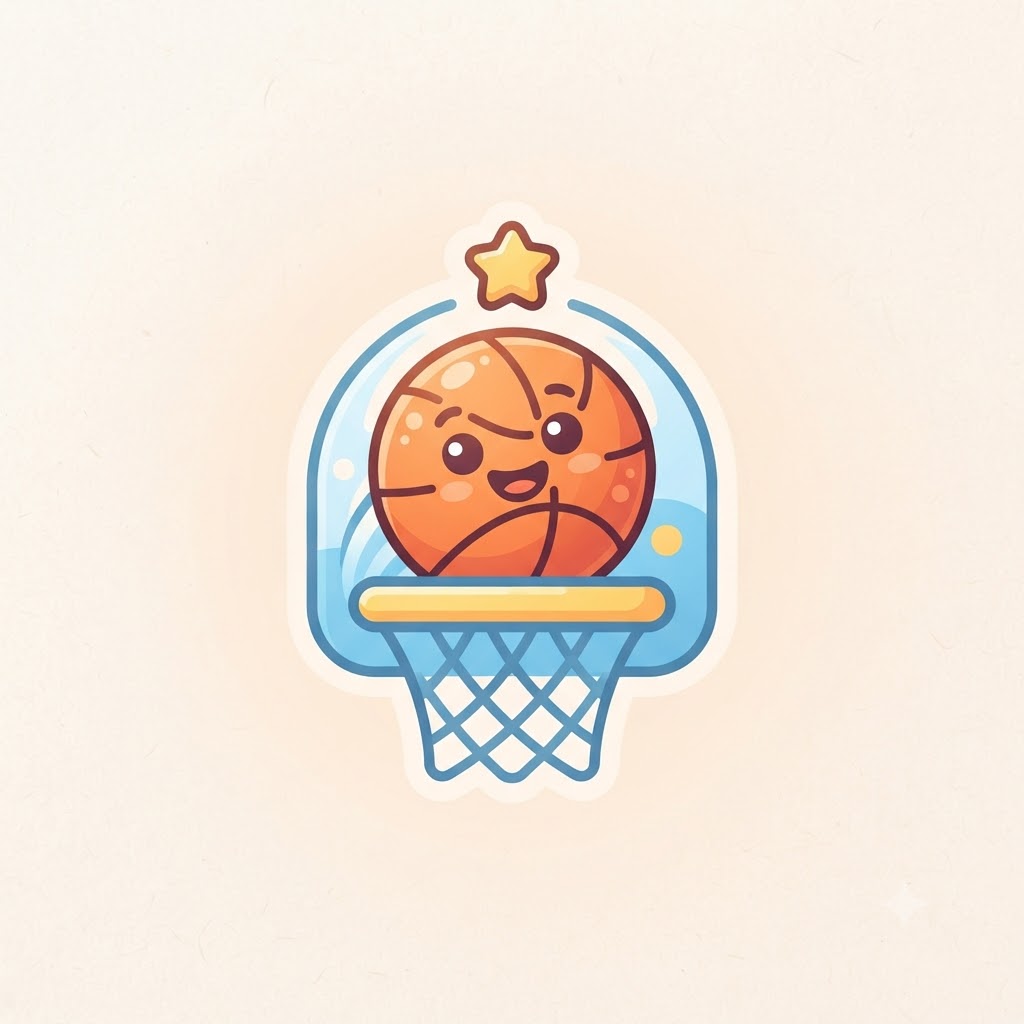Youth basketball academy logo with ball, hoop, and star
