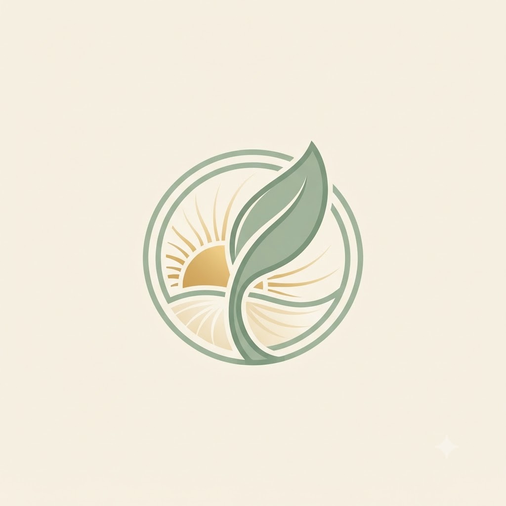 Sustainable business logo with a leaf and sunrise horizon