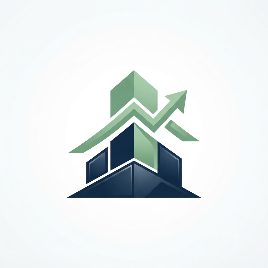 Real estate logo with a building and roofline symbol