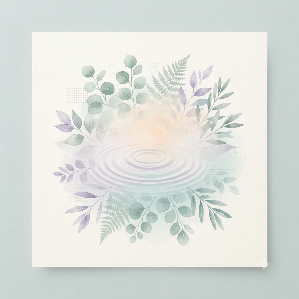 AI-generated wellness event poster with botanical leaves and sunrise