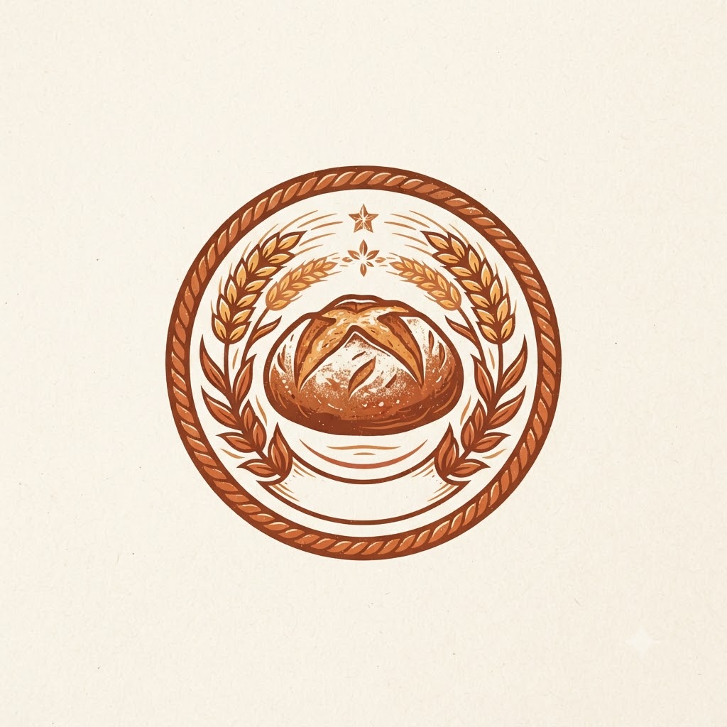 Artisan bakery logo with wheat stalks and fresh loaf