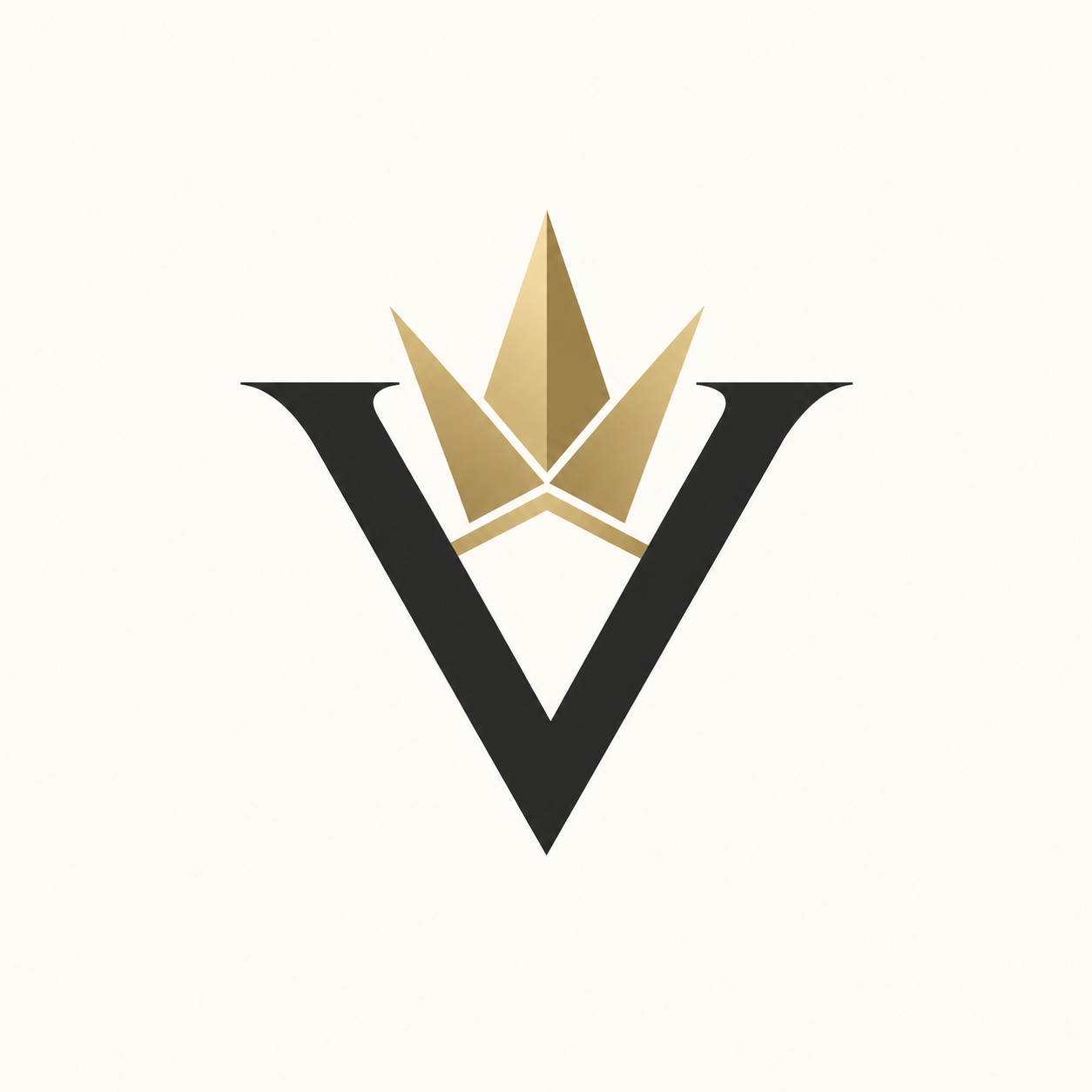 Premium letter V logo with a subtle geometric crown in black and gold