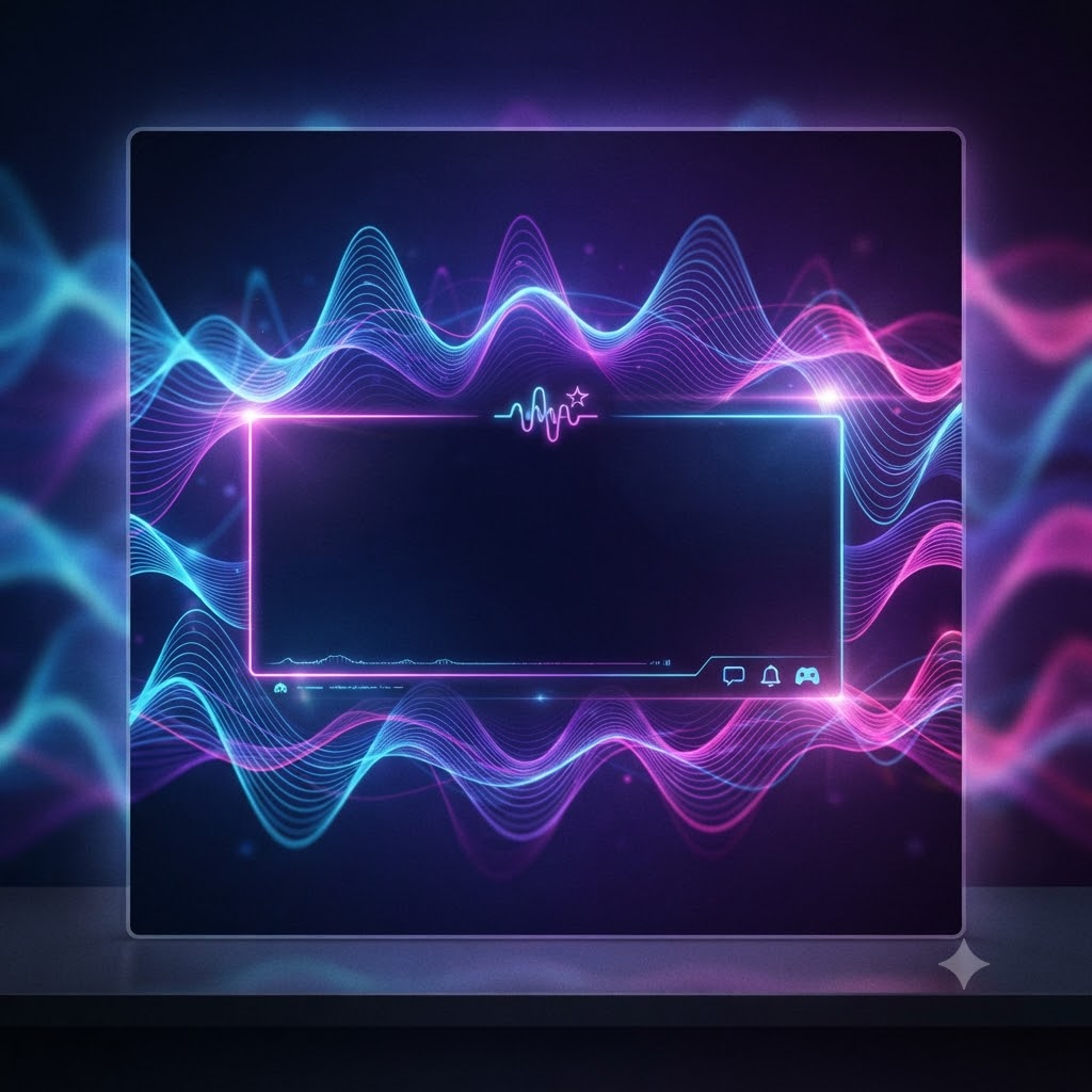 Music stream banner with colorful sound waves and title space