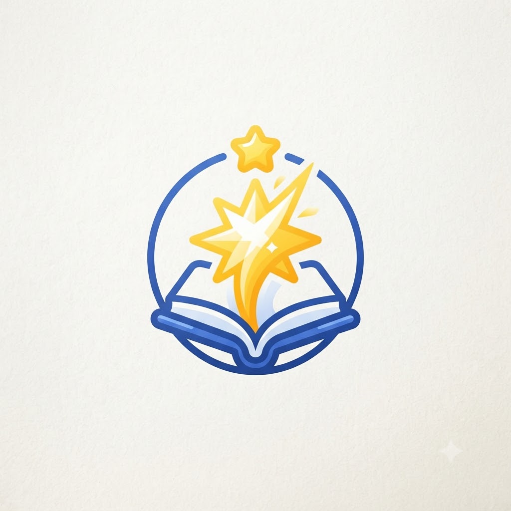 Student club logo with open book, spark, and star