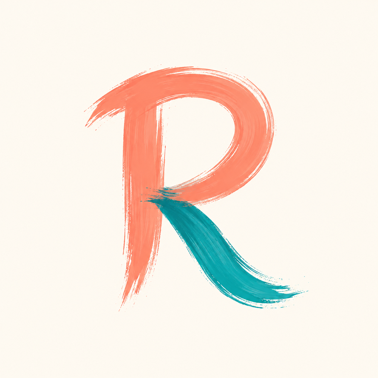 Creative letter R logo with coral and teal brushstrokes