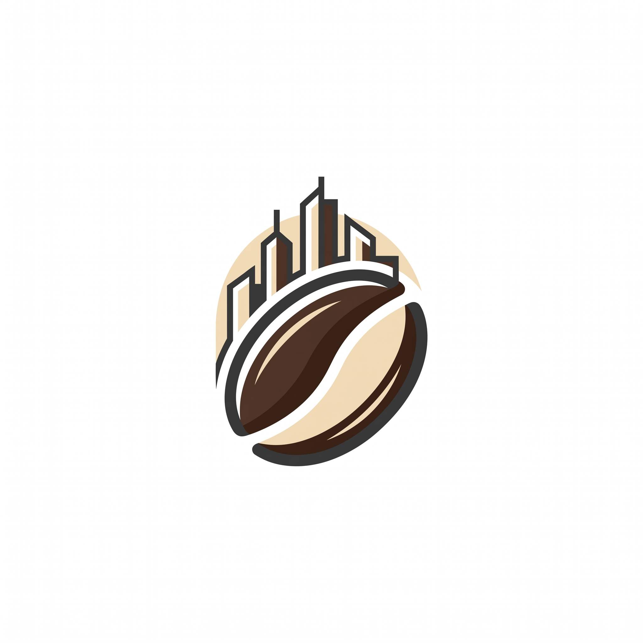 Modern coffee logo with an abstract bean and city skyline