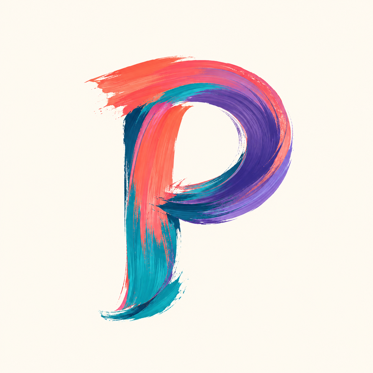 Creative letter P logo with colorful brushstrokes