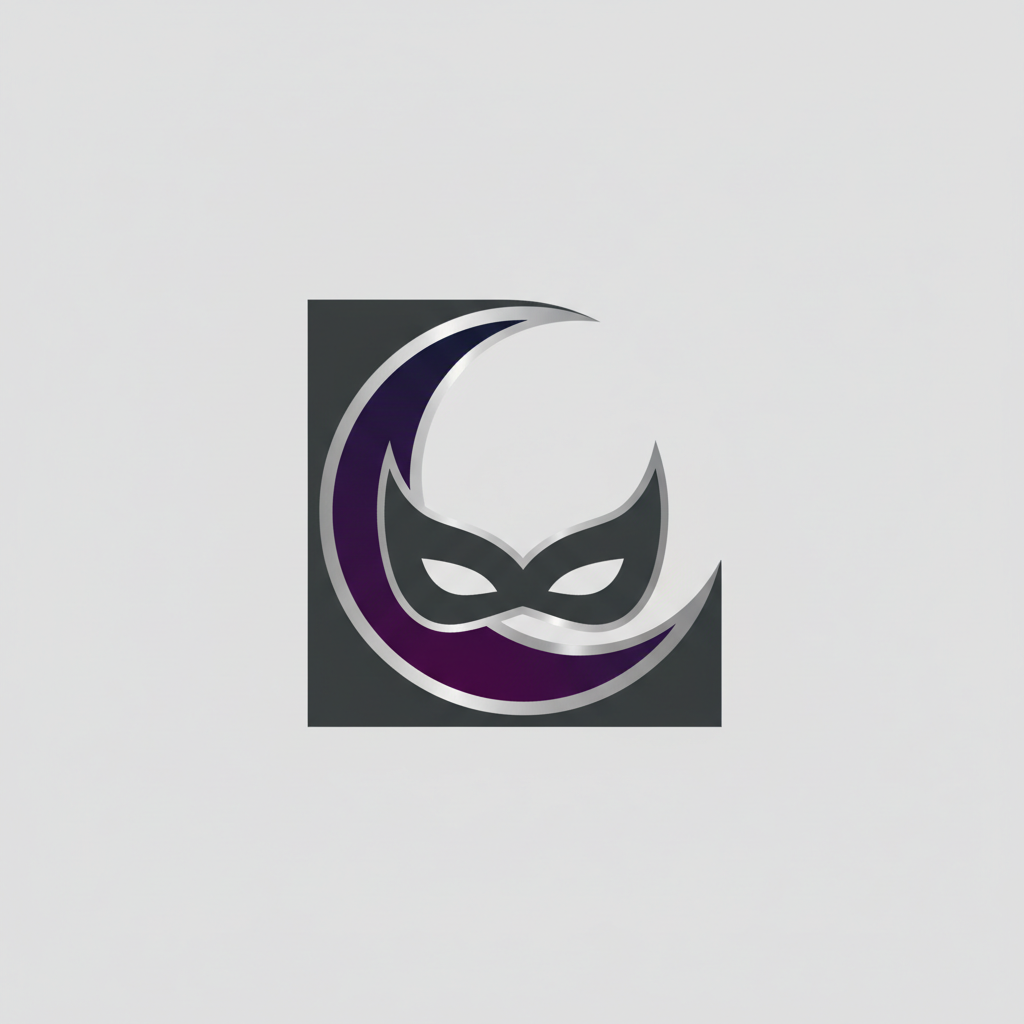 Original night superhero logo with crescent moon and mask