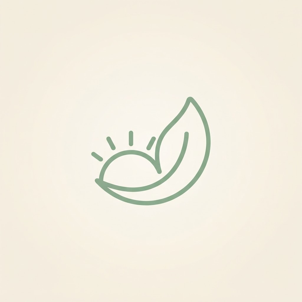 Simple sustainable logo with a continuous leaf and sun line