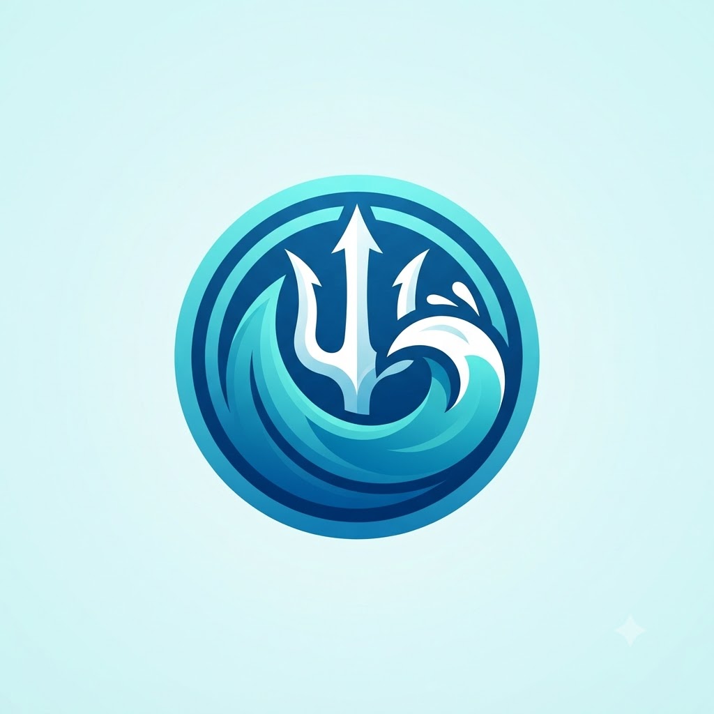 Original ocean superhero logo with wave crest symbo
