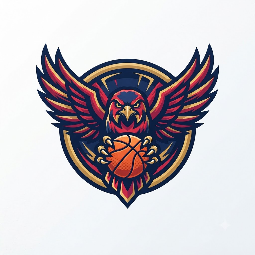 Falcon basketball mascot logo with wings and ball
