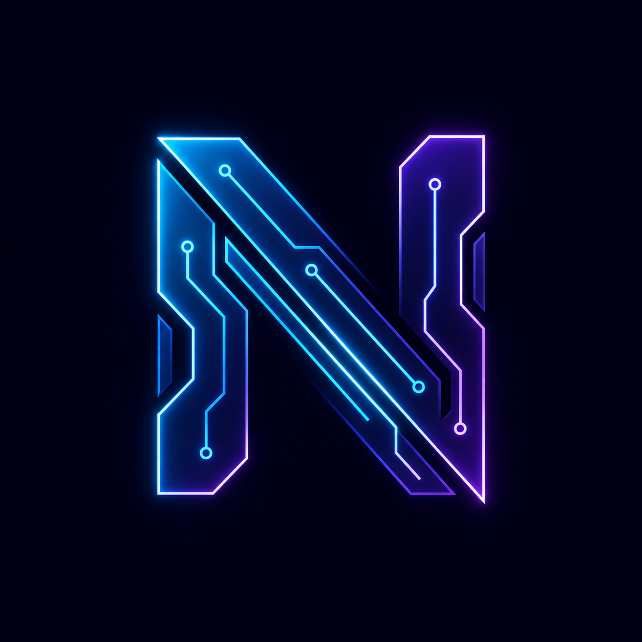 Futuristic letter N logo with glowing circuit paths
