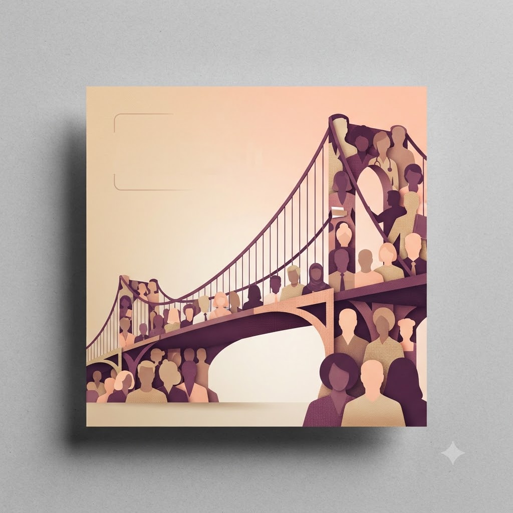 Recruitment banner with diverse silhouettes forming a bridge
