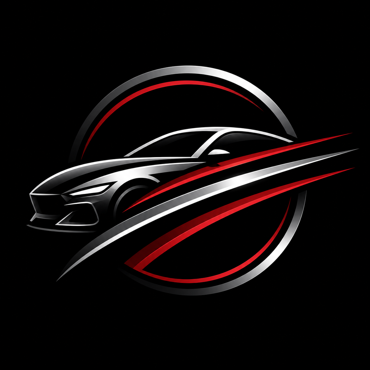 Performance car detailing logo with aerodynamic silhouette and polish streaks