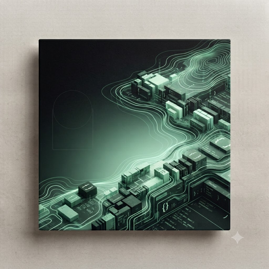 Software developer banner with abstract code terrain and contour lines