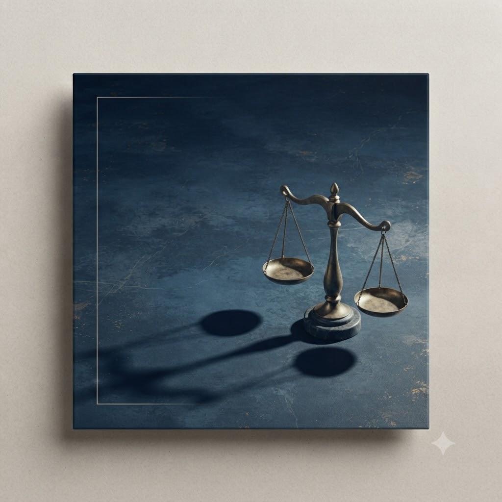 Legal professional banner with balance scales on textured parchment