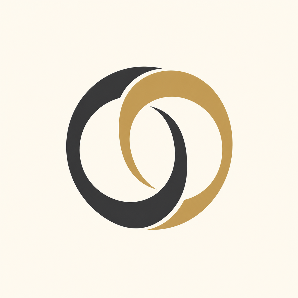 Minimalist premium logo with interlocking curves in charcoal and gold