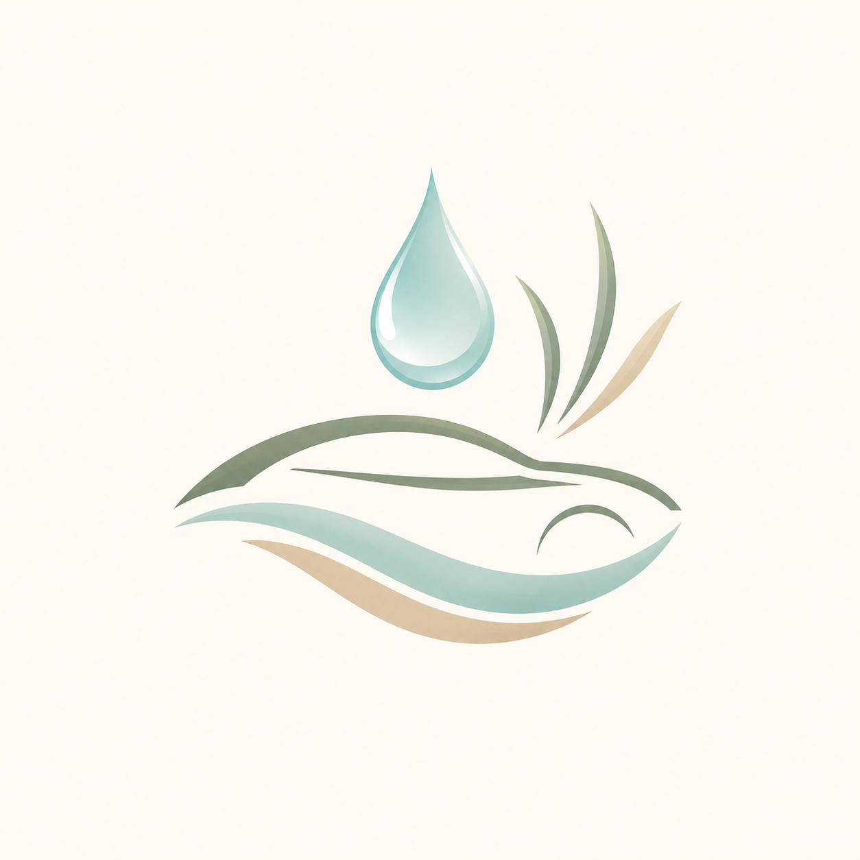 Eco car wash logo with car roofline, water droplet, and green accents