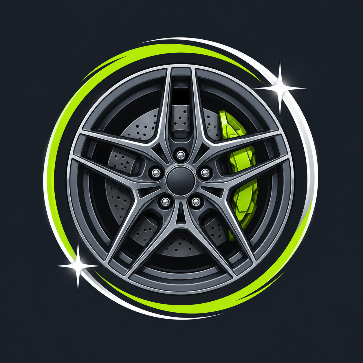 Wheel care logo with alloy rim and radiant polish ring