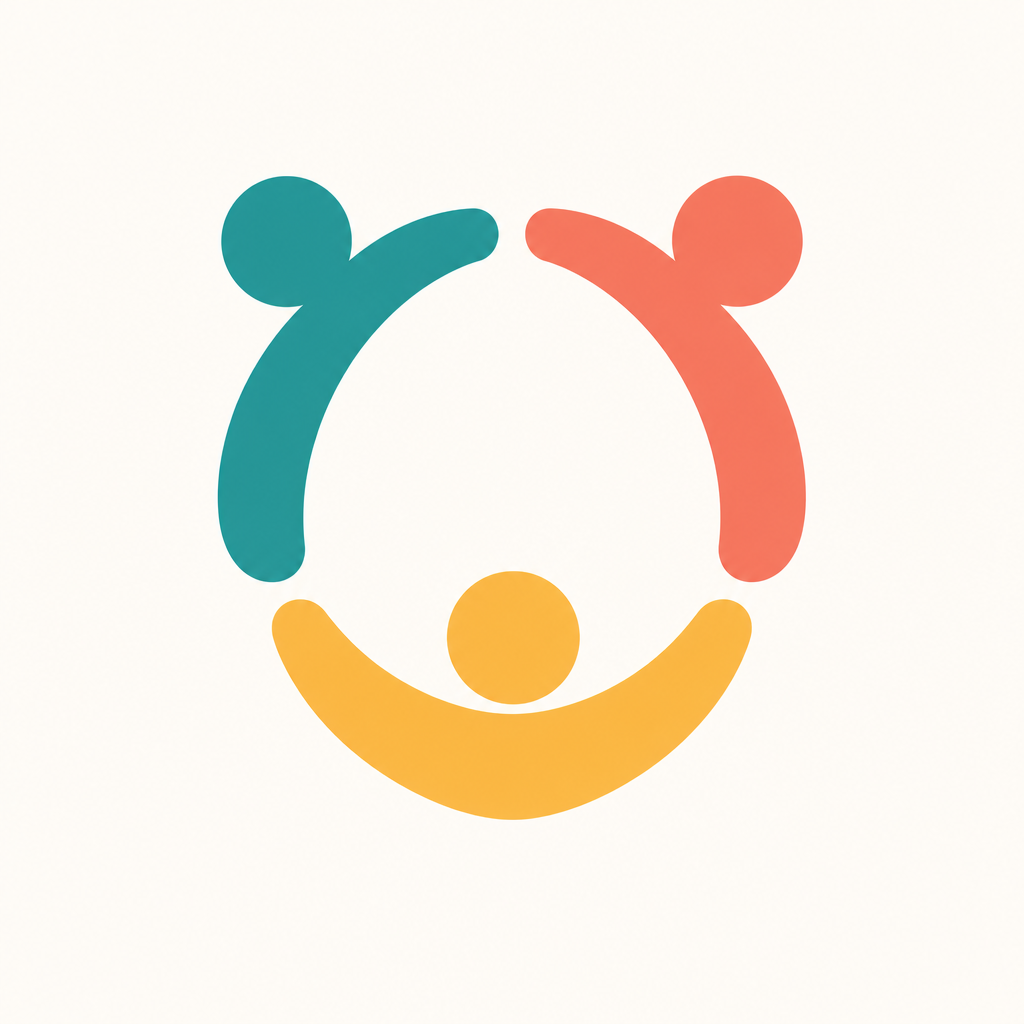 Minimalist community logo with rounded forms in an open circle