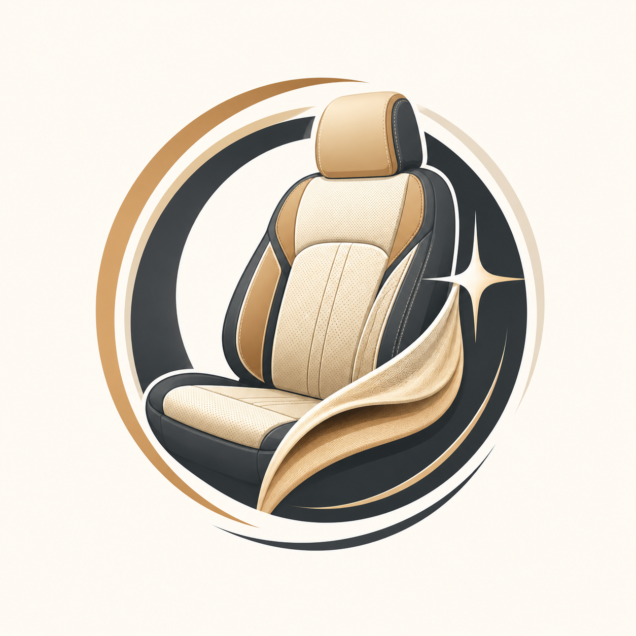 Interior detailing logo with car seat and renewal star