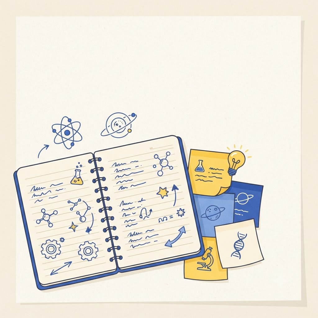 Instagram education post with notebook, lightbulb, and colorful notes