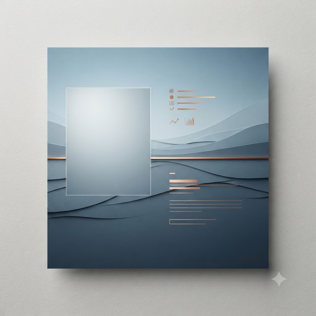 Professional banner with slate-blue layered horizon and portrait space