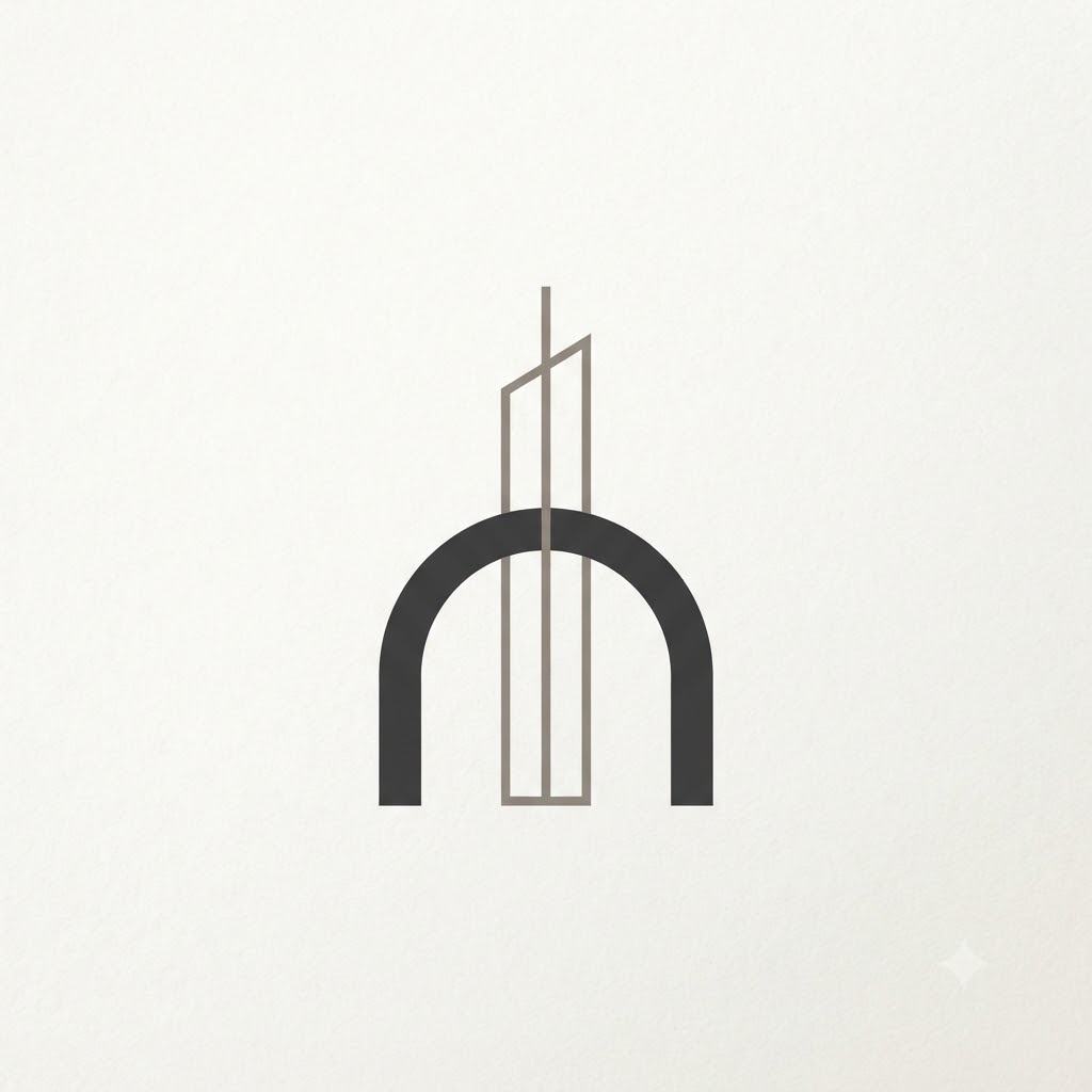 Minimalist architecture logo with a bold arch and vertical line