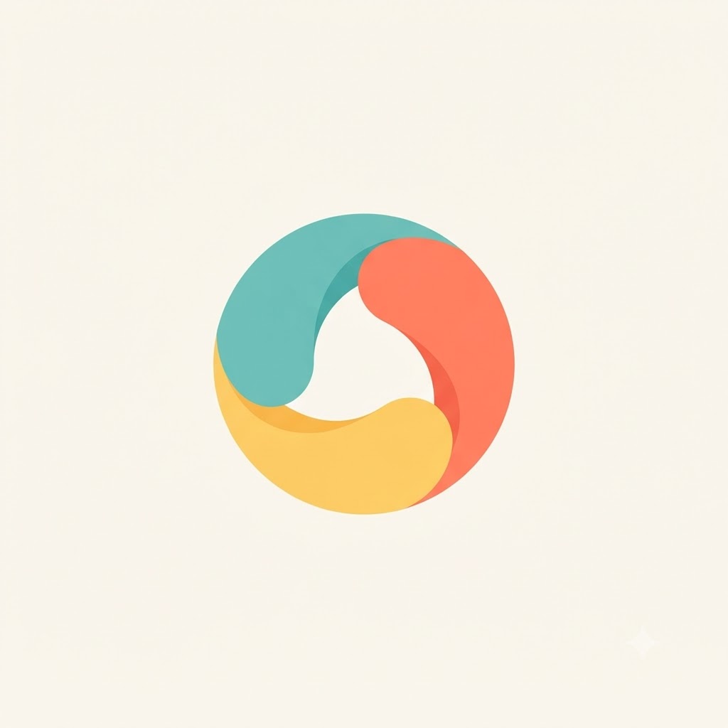 Minimalist community logo with rounded forms in an open circle