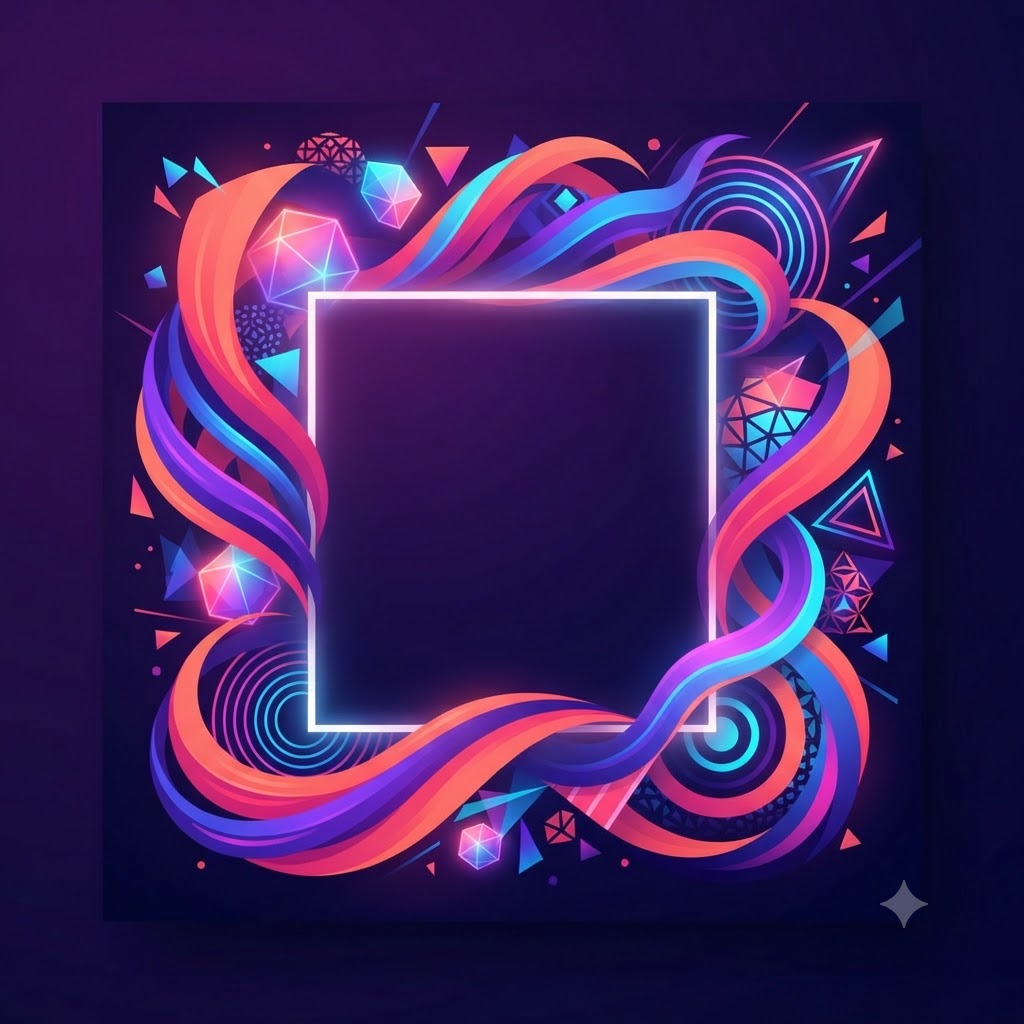 Instagram event post with colorful abstract ribbons and geometric shapes