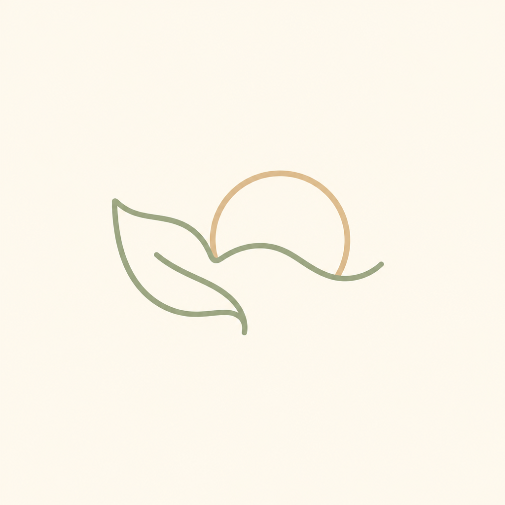 Minimalist sustainable logo with a leaf and sunrise line