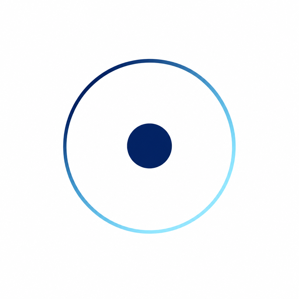 Minimalist abstract logo with a thin orbit circle and centered dot