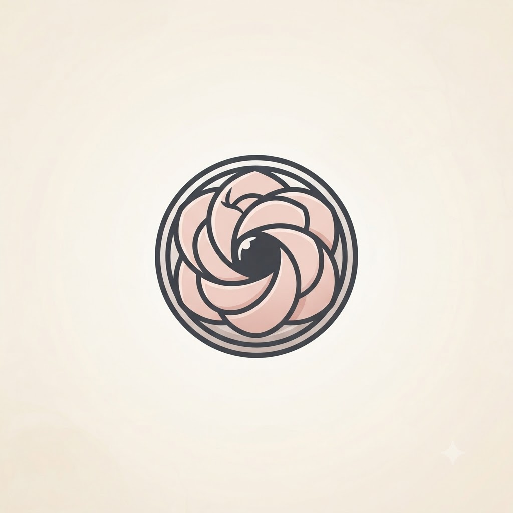 Elegant camera logo with a flower-shaped aperture