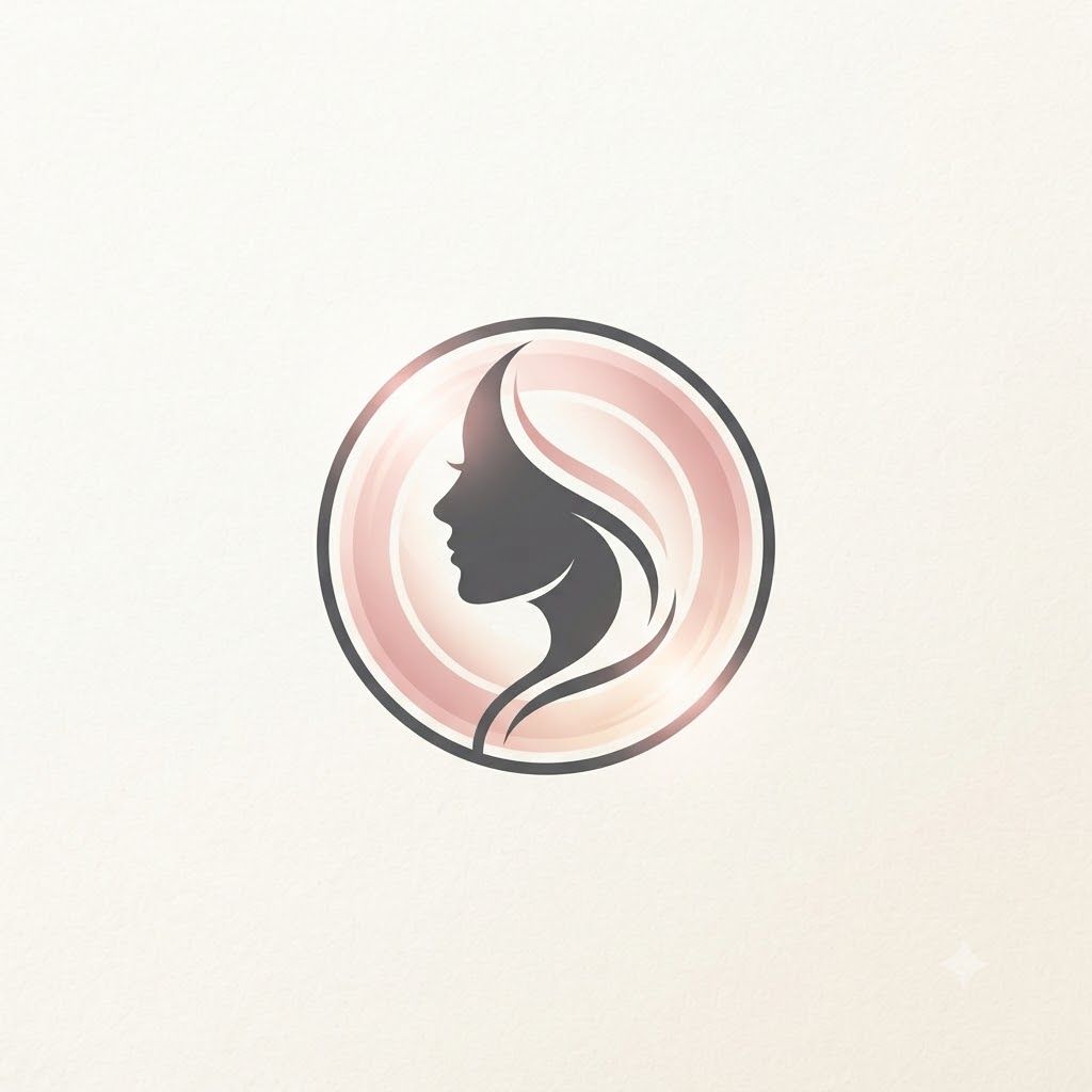 Portrait camera logo with profile silhouette and lens halo