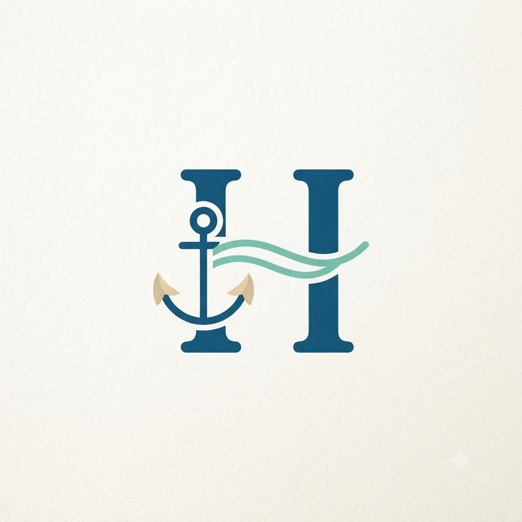 Nautical initial H logo with anchor and wave line