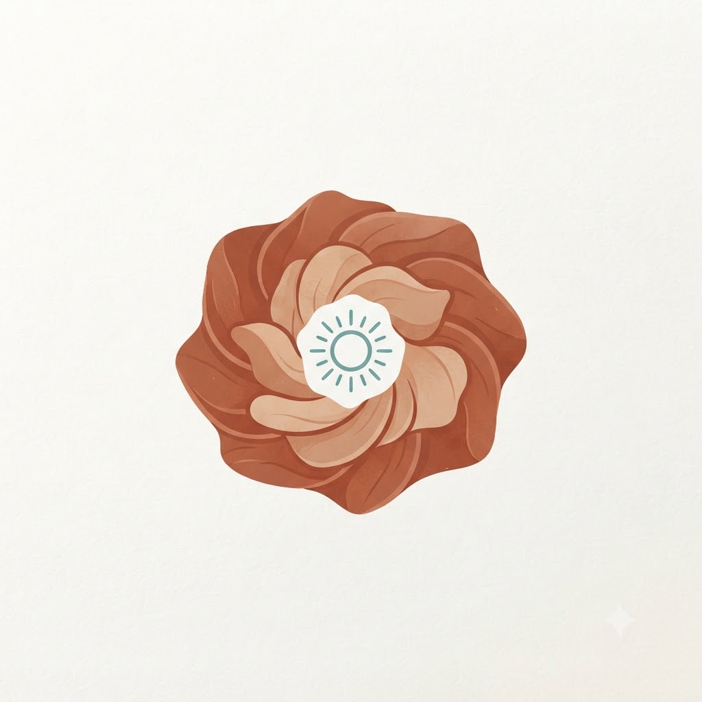 Organic symbol logo with desert flower petals and sun
