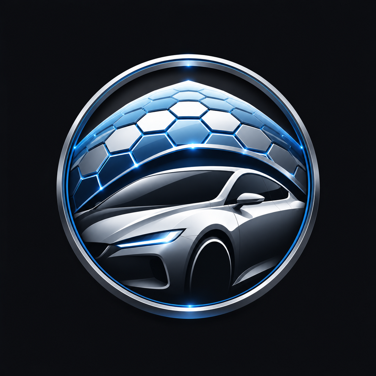 Ceramic coating logo with car silhouette and hexagonal protective panels