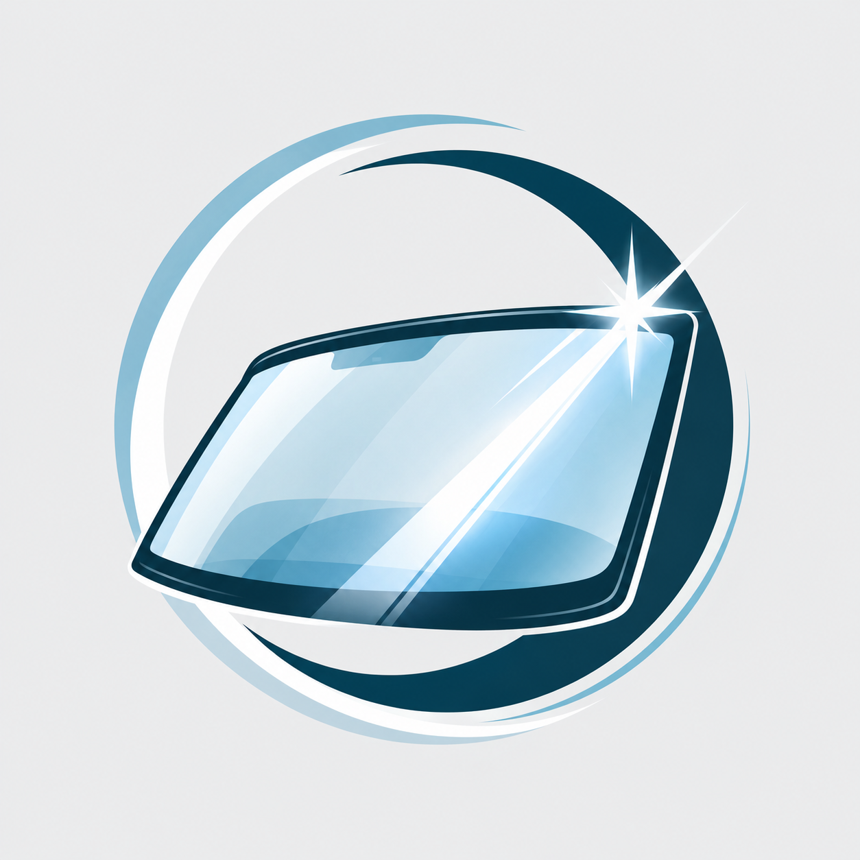 Auto glass care logo with windshield pane and diagonal gleam