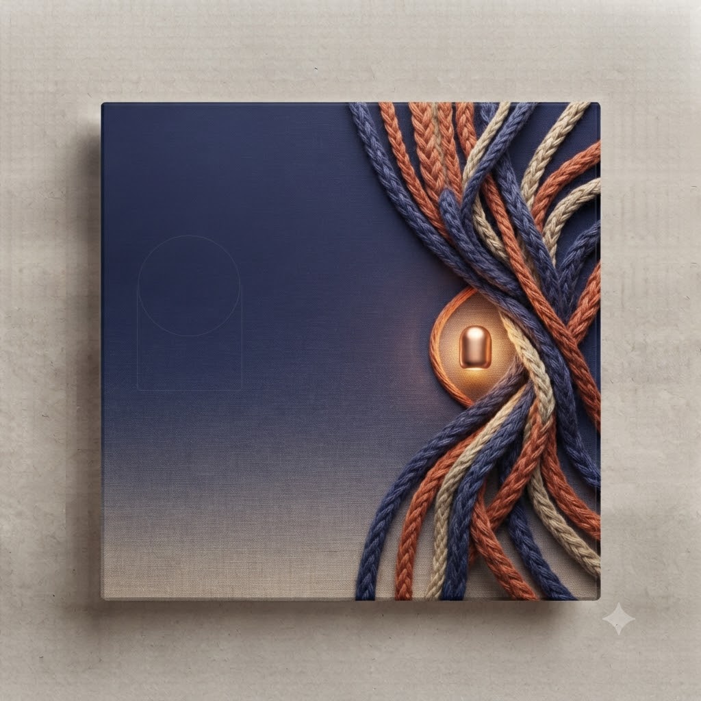 Nonprofit leader banner with woven strands converging around a warm beacon