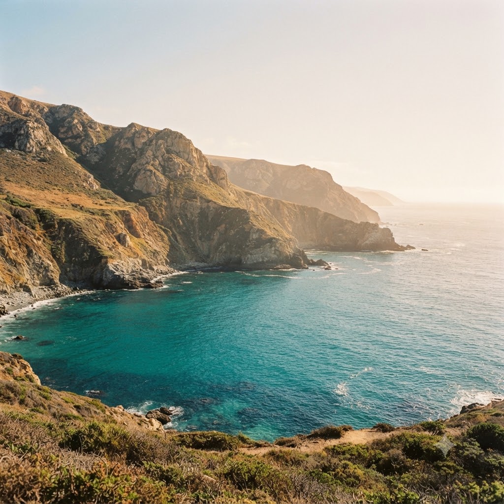 Instagram travel post with coastal cliffs and turquoise water