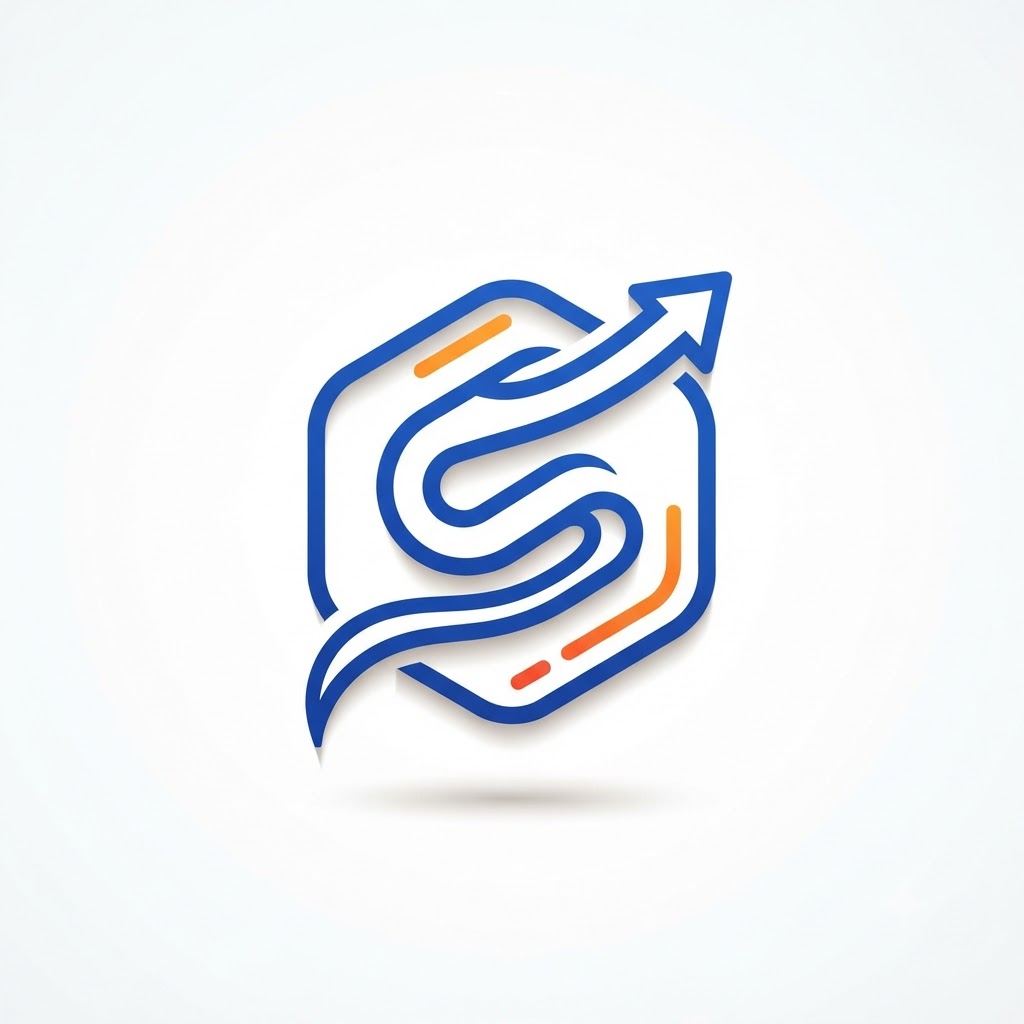 Logistics symbol logo with route line, parcel, and arrow
