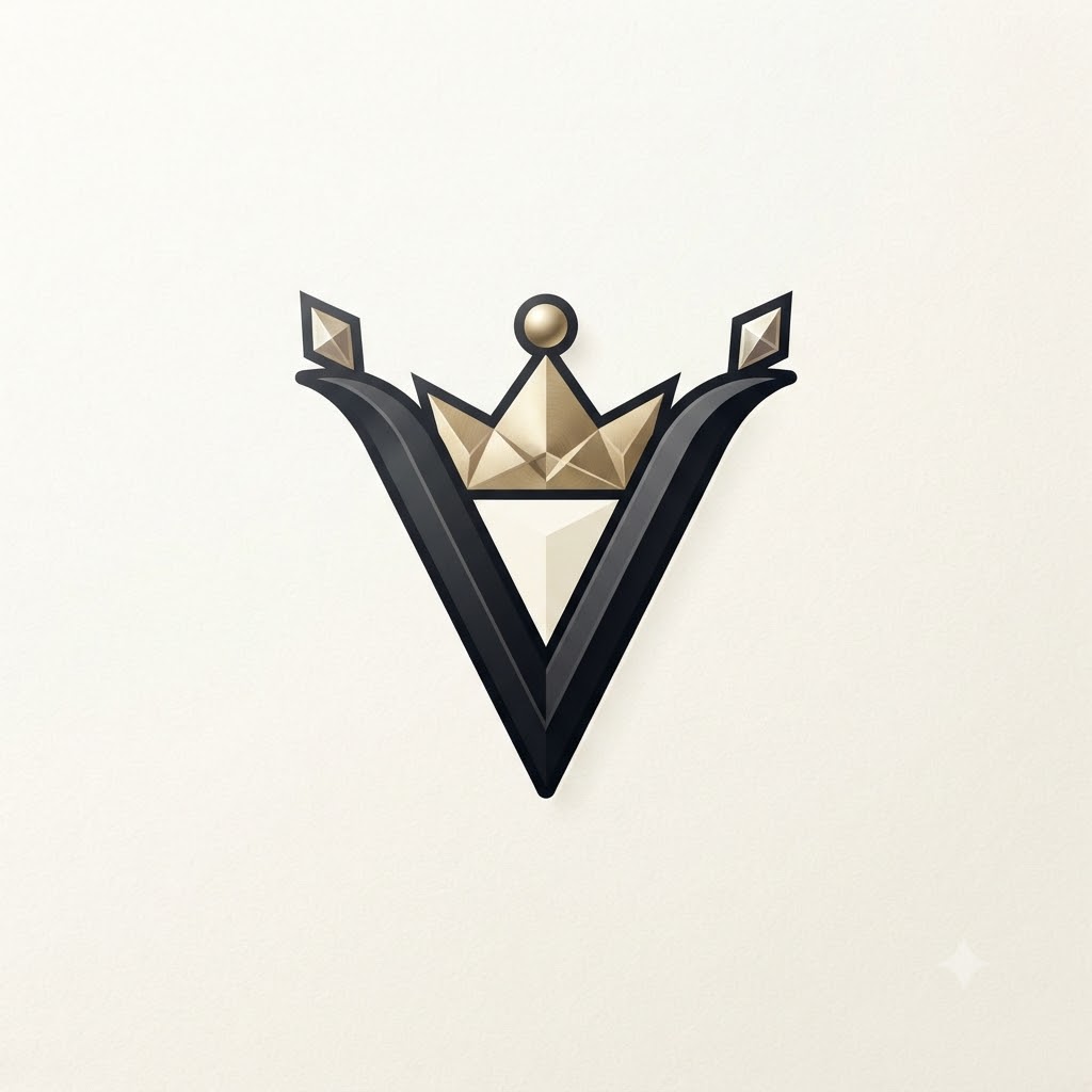 Premium initial V logo with a subtle geometric crown in black and gold 