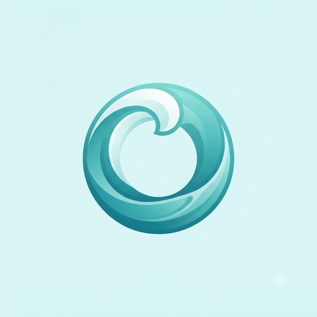 Fluid initial O logo shaped by a curling ocean wave