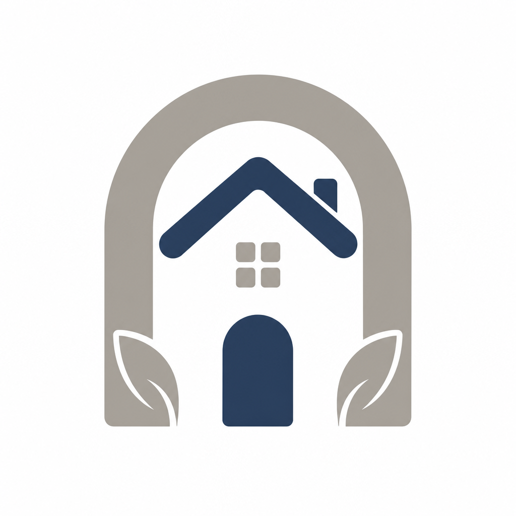 Minimalist home logo with a rounded roof arch and doorway
