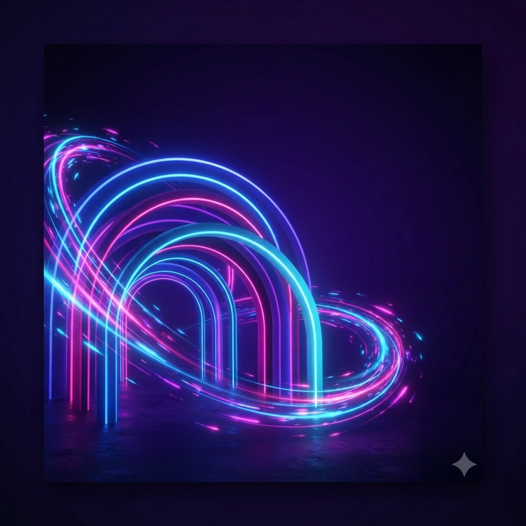 Instagram event post with glowing neon arches and light trails