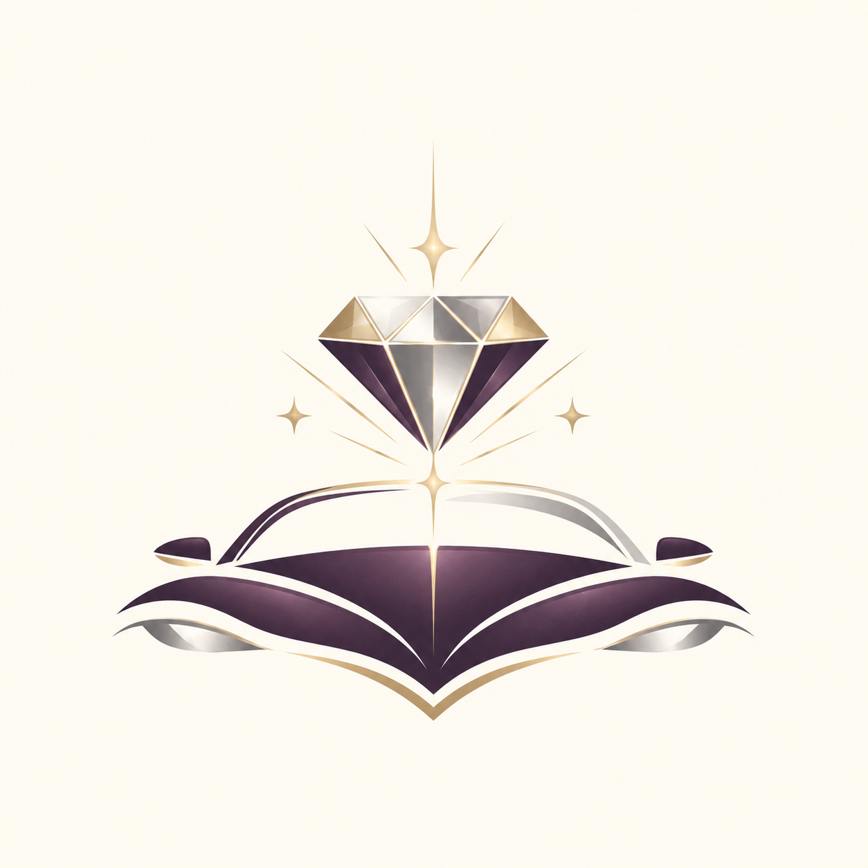 Luxury auto spa logo with a diamond sparkle and refined car hood curve
